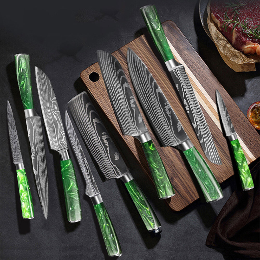 Japanese Damascus Pattern Chef Knives Stainless Steel Cleaver Kitchen Knife Set
