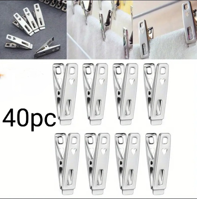 40 pk Stainless Steel Clothes Pin Laundry Hanger Metal Clips