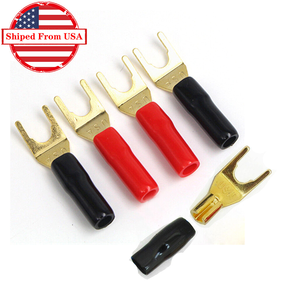 8pcs Gold Plated Y Spade Terminal Connector HiFi Audio Speaker Cable Plug