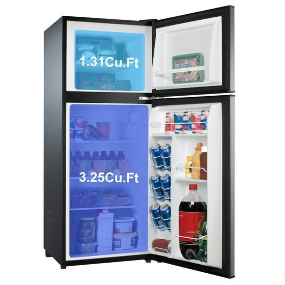 Galanz 4.6. Cu ft Two Door Mini Refrigerator with Freezer, Stainless Steel, New