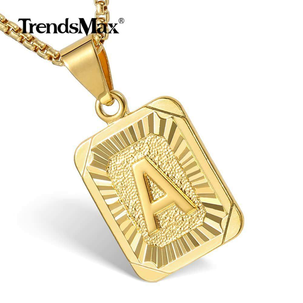 14K Gold Plated Initial Letter A-Z Pendant Necklace Choker for Mens Womens Chain