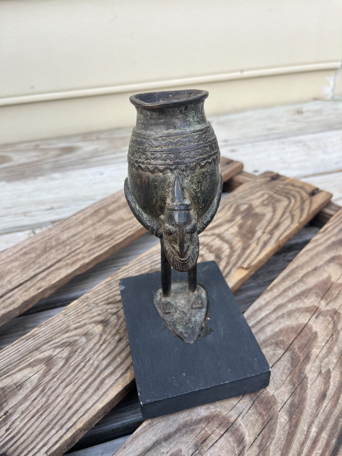 Vintage Mali Bronze Sculpture – Dogon Style Figure Carrying Vessel