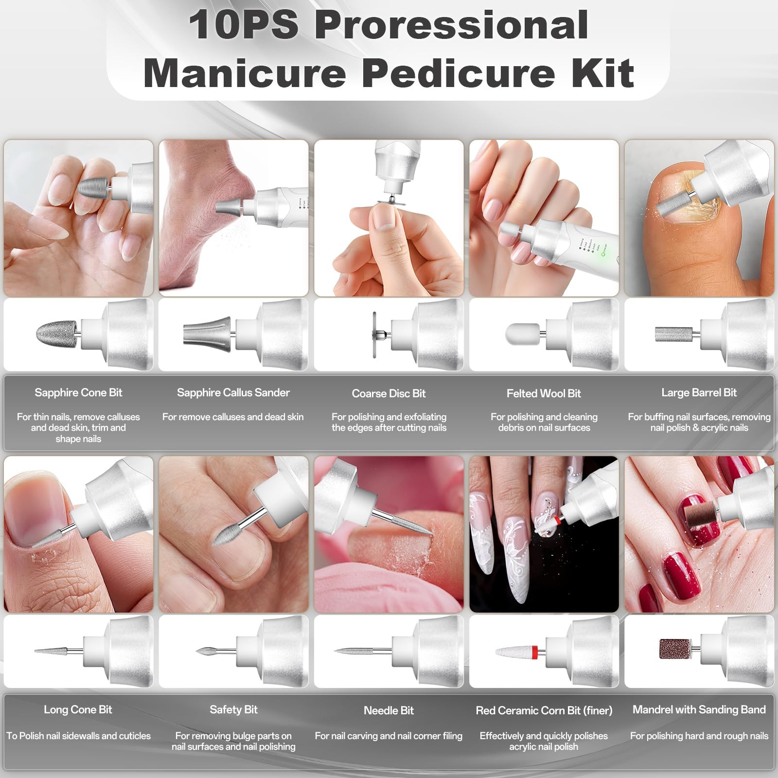 Cordless Rechargeable Electric Nail File Drill for Acrylic Nails Thick Toenails