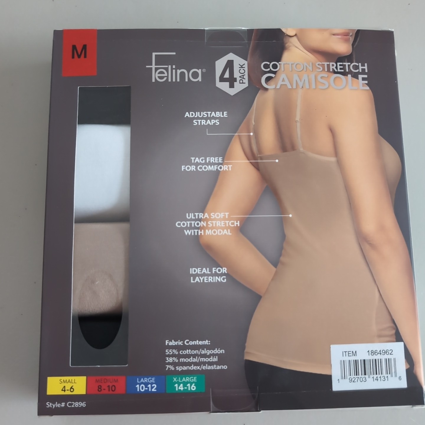 Felina Women's Camisole 4-pack Cotton Stretch Size M