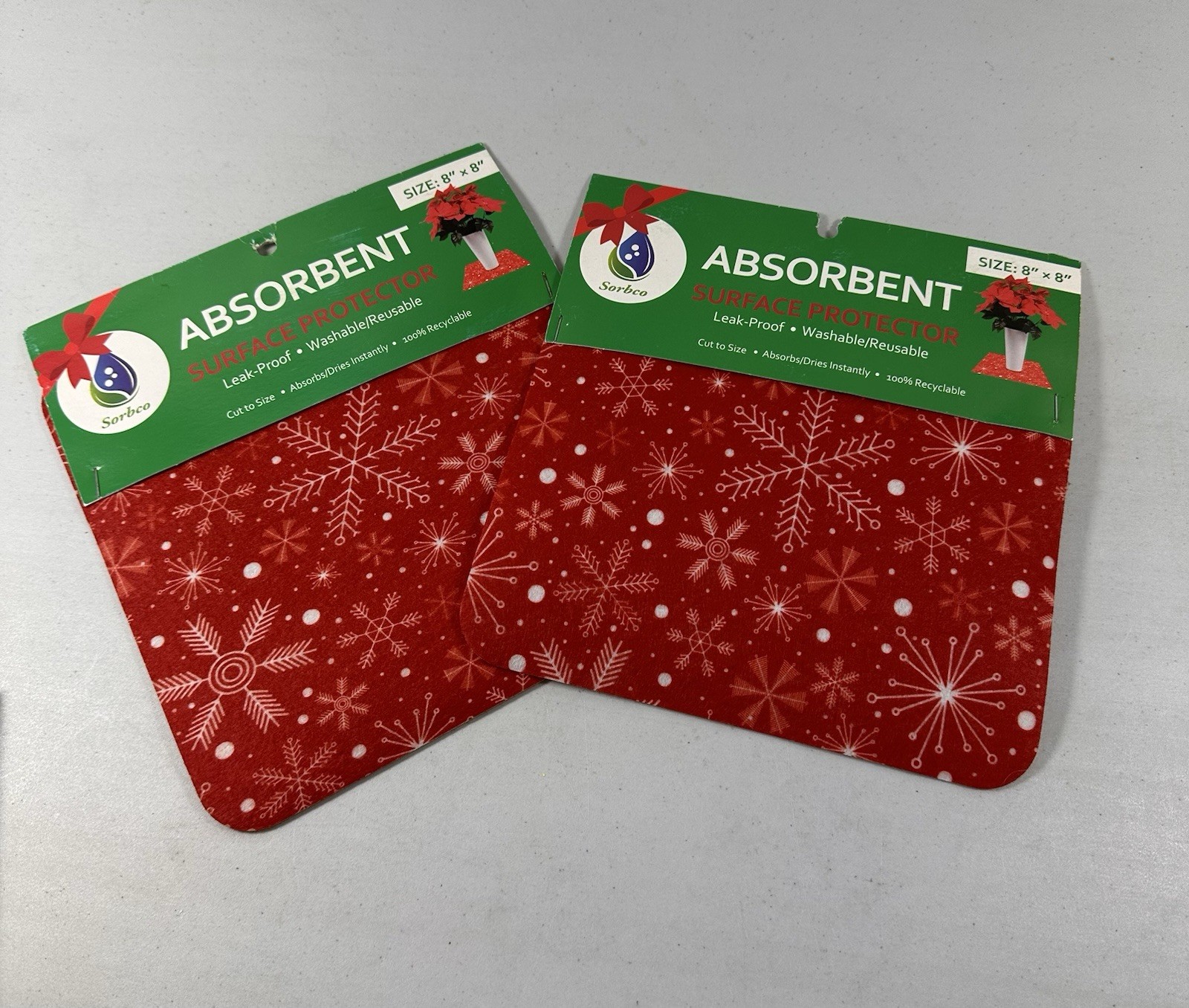 2pc Christmas Holiday Absorbent Surface Protector Mat 8X8 Plants Drinks