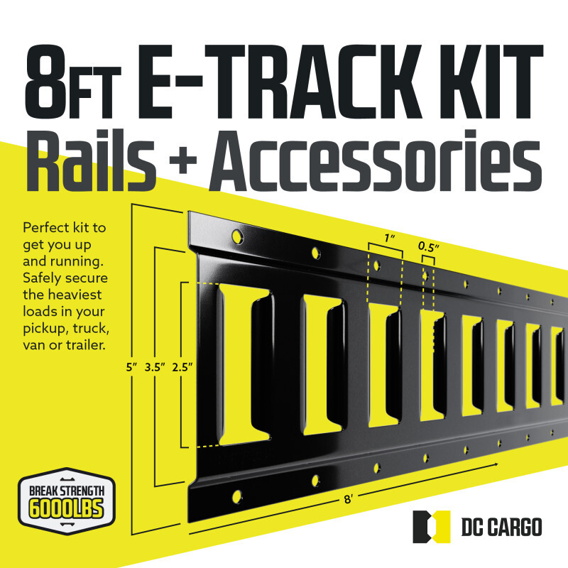 DC Cargo E Track Rails Tie-Down Kit 8' Etrack Rail, E-track Rings, Anchors, Caps