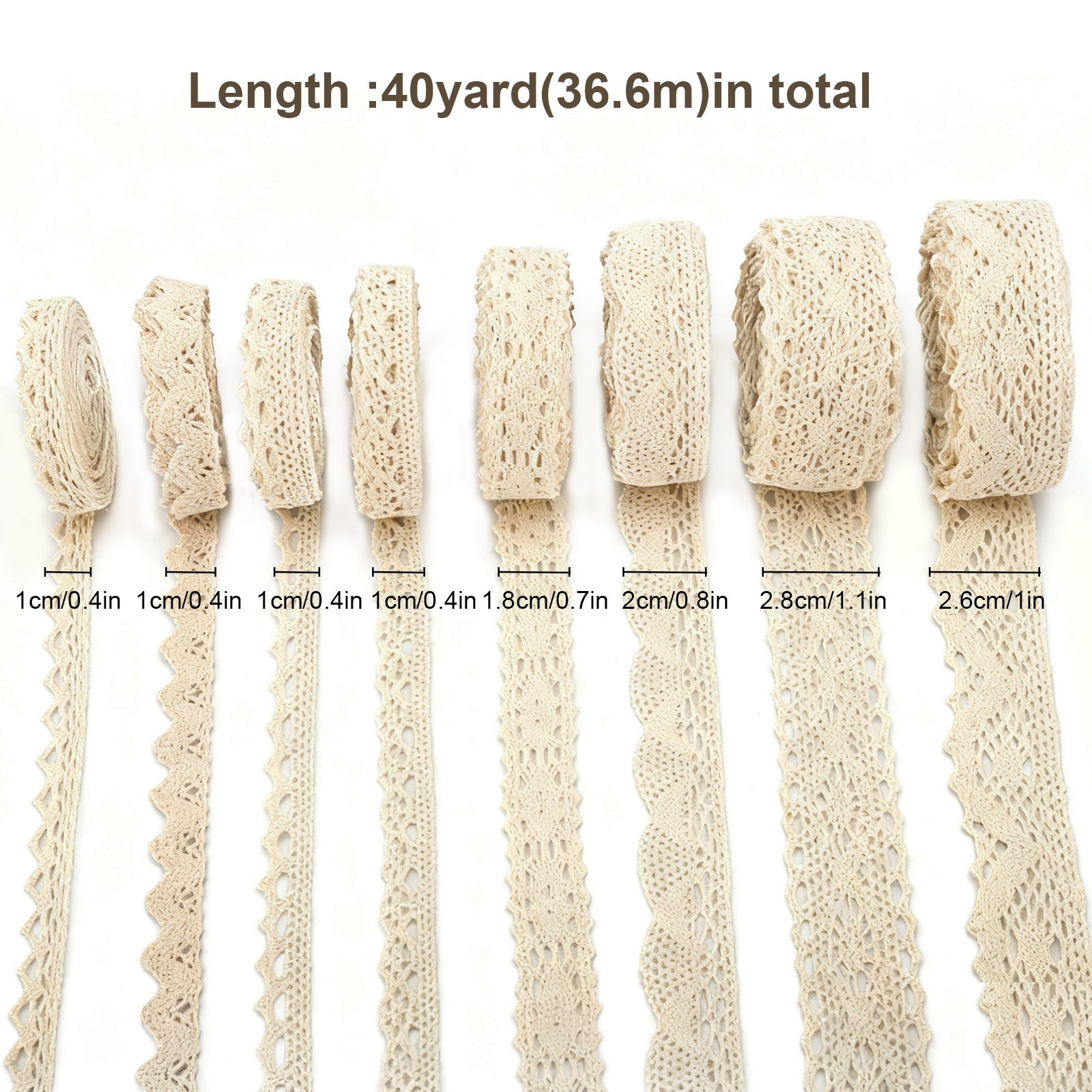 40 Yards Beige Lace Trim 8 Styles Vintage Crochet Ribbon for Sewing Crafts Decor