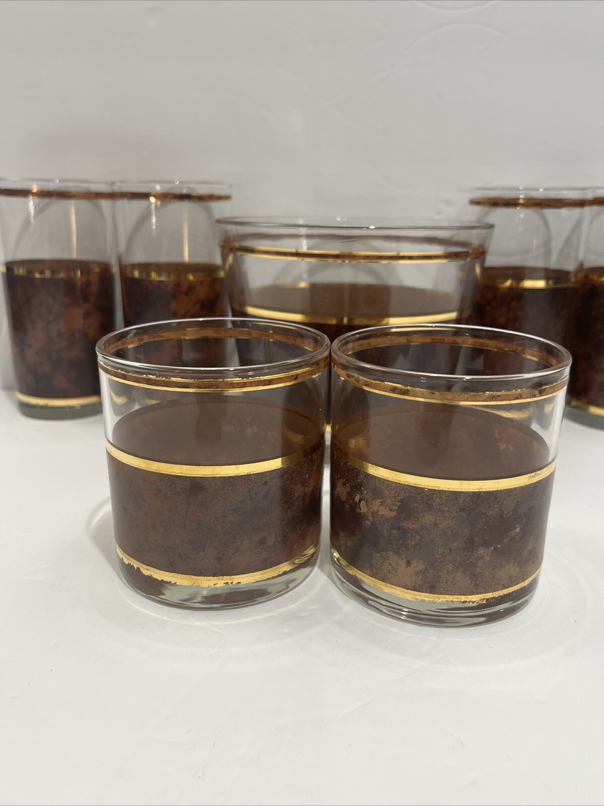 VTG Culver Tortoise Mid-century Set Of 2 rocks, 5 Tumbler Glasses, Ice Bucket