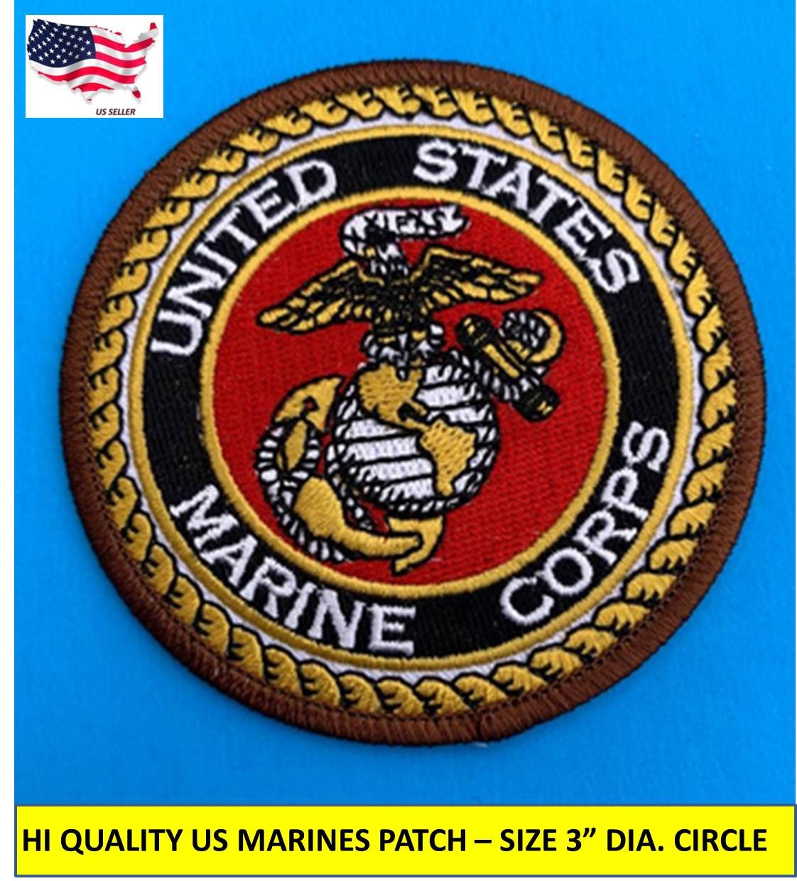 USMC US MARINE CORPS EMBROIDERED PATCH IRON-ON SEW-ON 3" ROUND APPLIQUE- HI QLTY