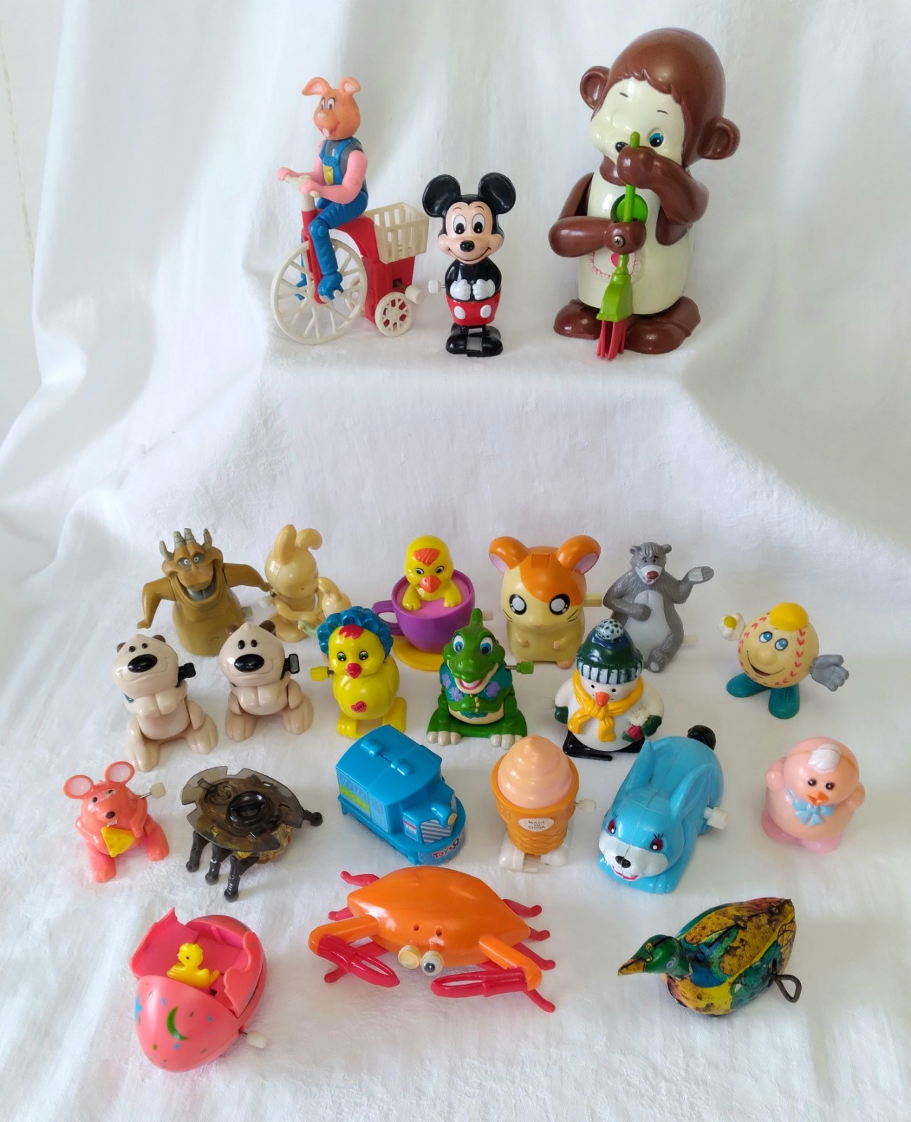 Lot 23 Vintage Wind-Up Toys Tested Work Disney Mickey Mouse Easter Bunny Chicks