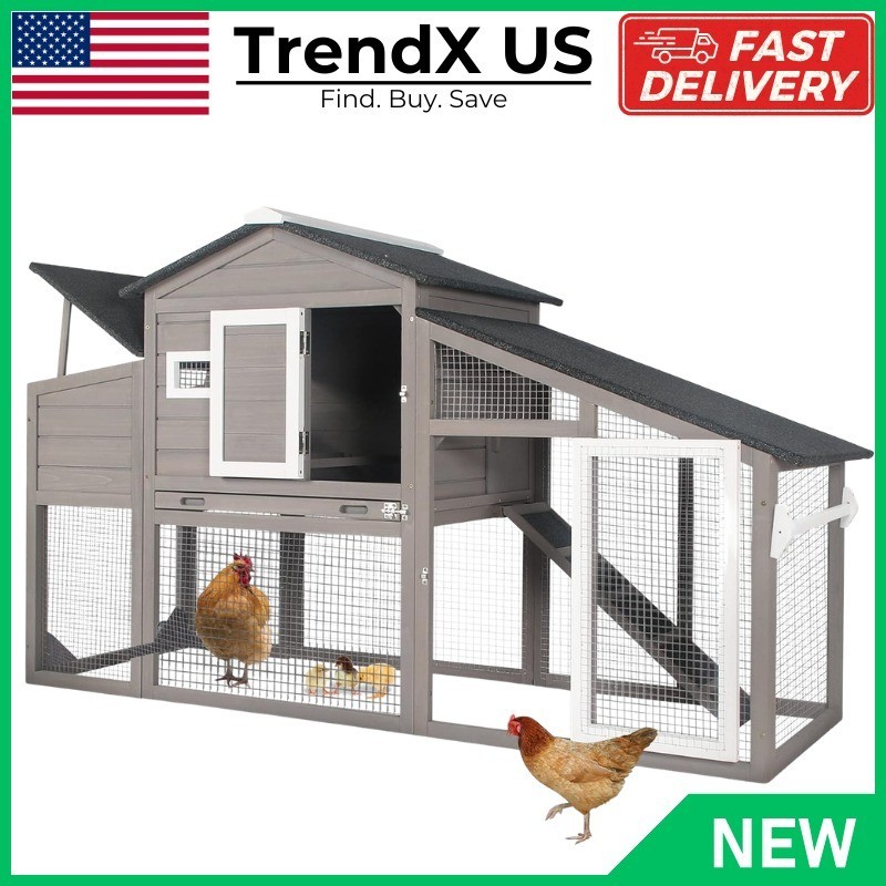 Large Wooden Chicken Coop with Wheels Outdoor Chicken Tractor Hen House with Run