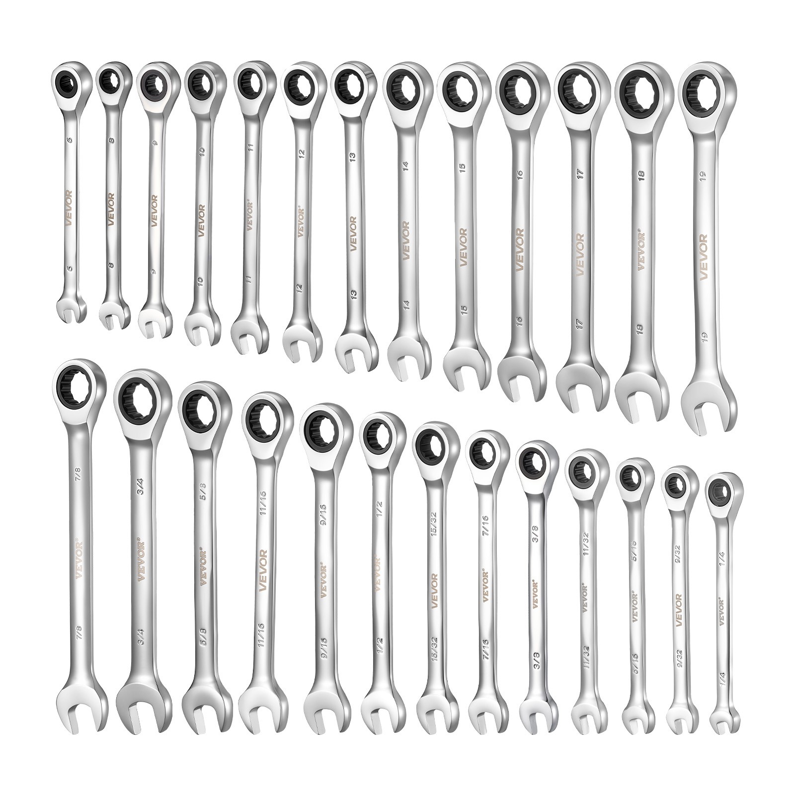 VEVOR Combination Wrench Set Ratcheting Wrench Set 26-Piece SAE Metric Repairs