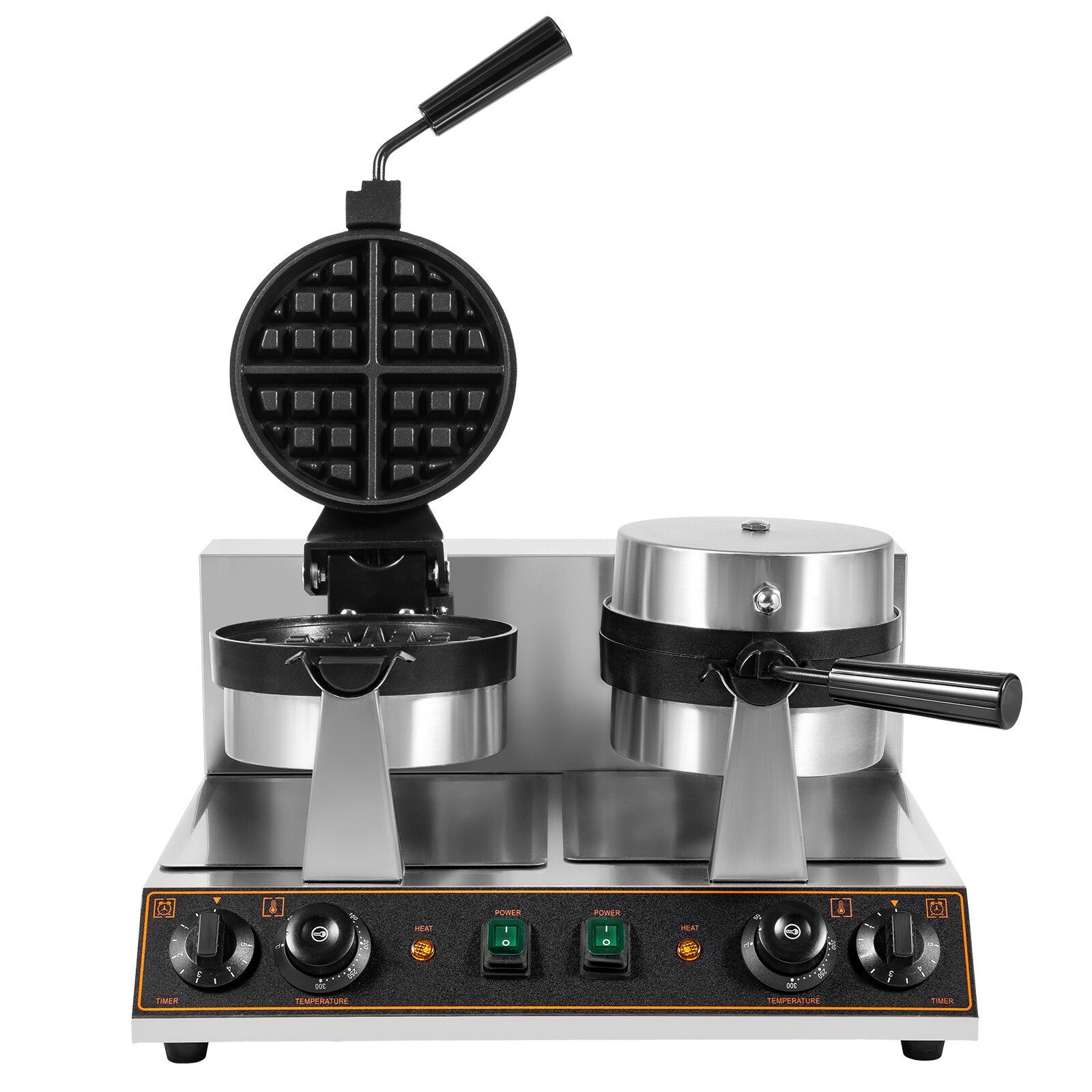 2400W Dual Head Non-Stick Breakfast Round Belgian Waffle Maker Commercial