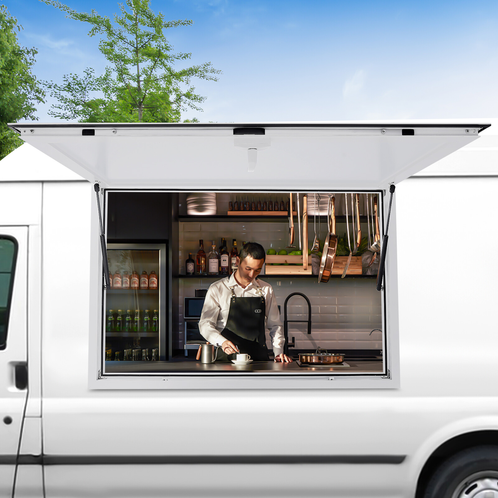 Food Truck Service Door Concession Stand Trailer Serving Window Awning White