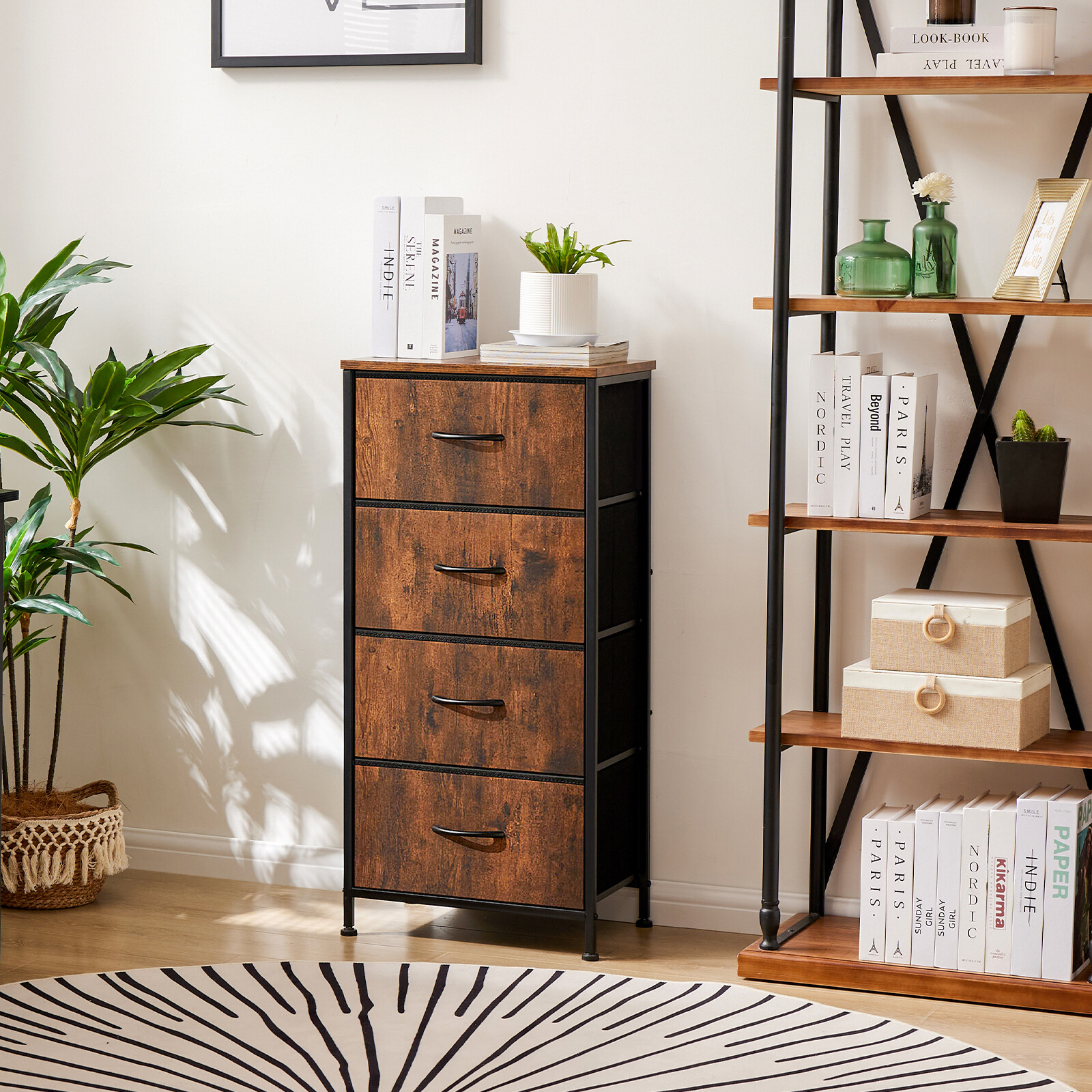 Skinny 4-Drawer Dresser - Fabric Storage Tower, Chest of Drawers for Bedroom