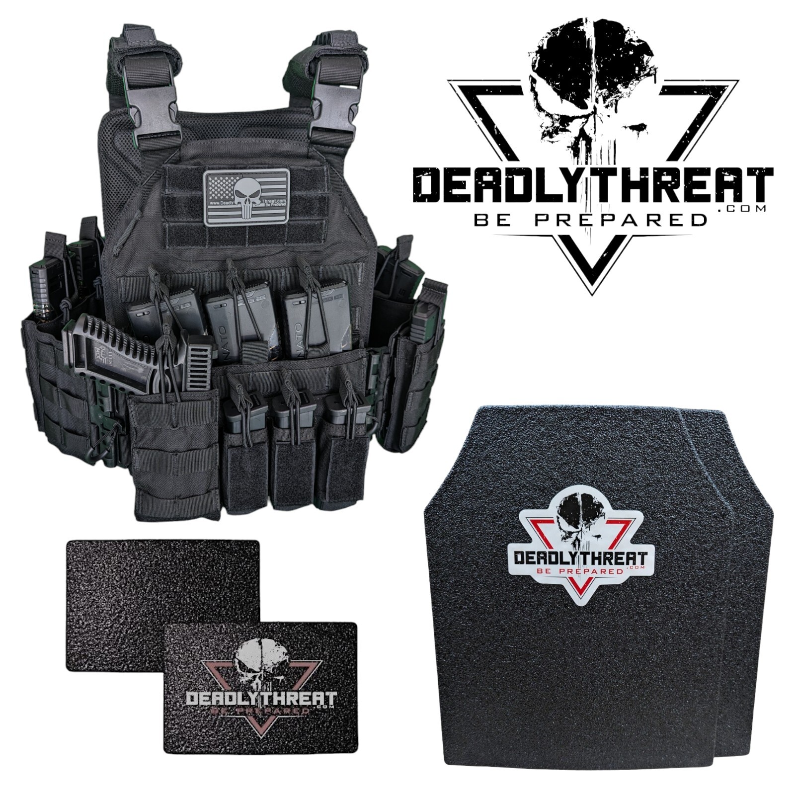 Urban Assault Black Storm Tactical Vest Plate Carrier W/ Level III Armor Plates