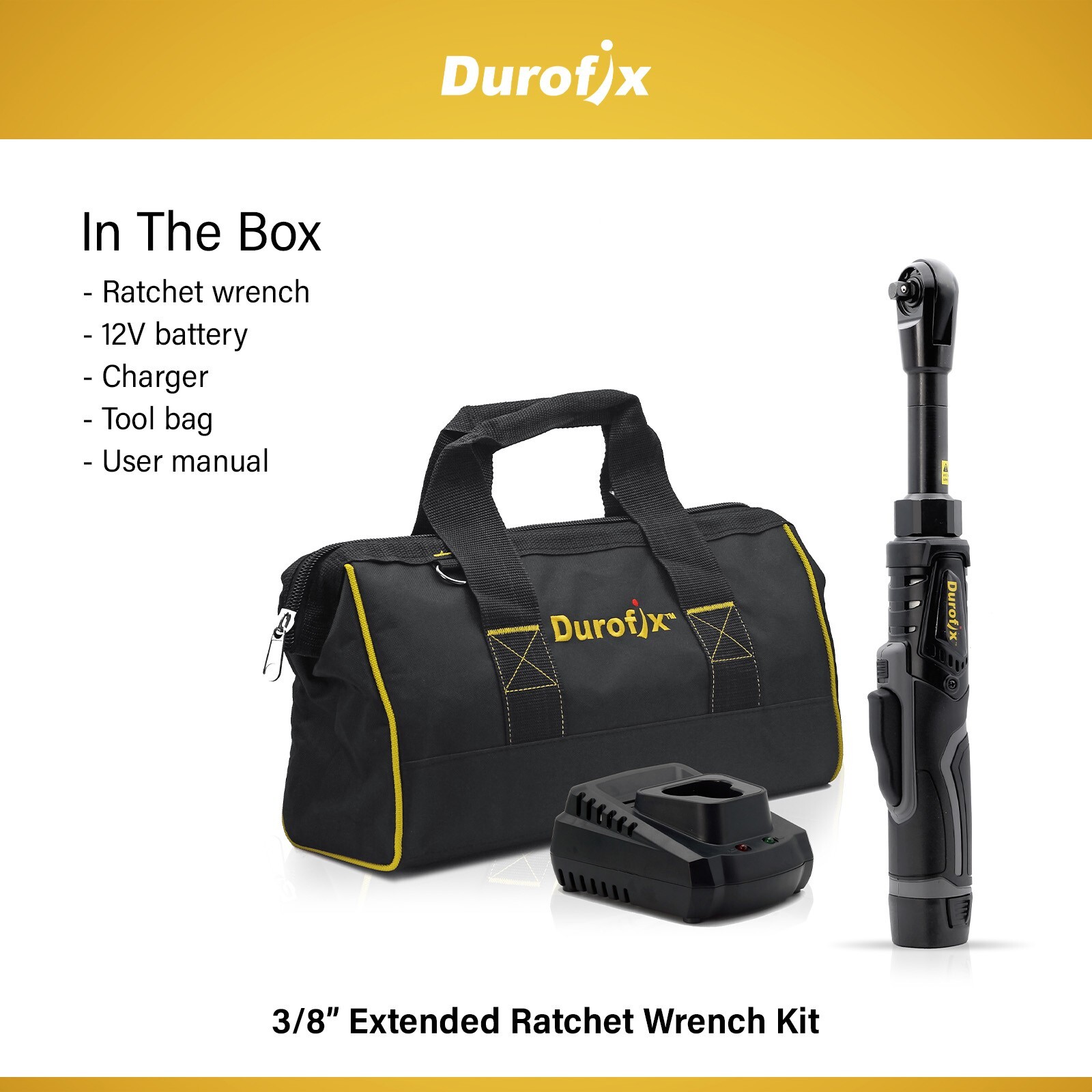 Durofix RW1216-3P G12 12V 3/8" 65 ft-lbs.Extended Reach Electric Ratchet Wrench