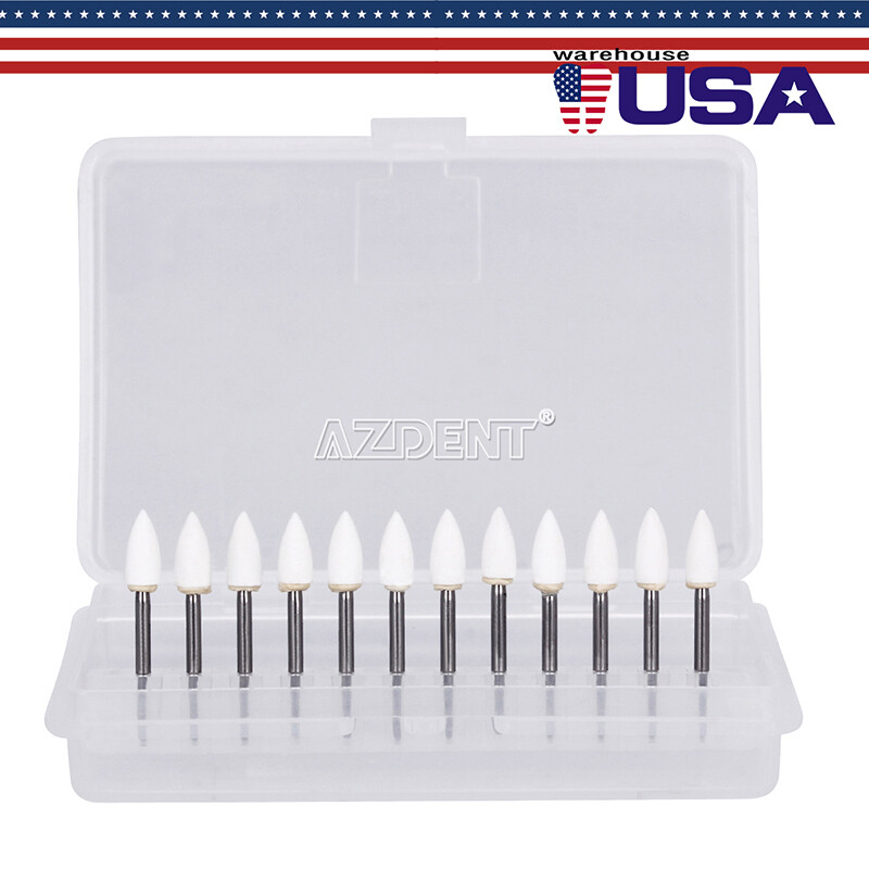 12pcs Dental Flame White Stone Polishing FG Burs Fl2 Abrasion Point Bur AZDENT