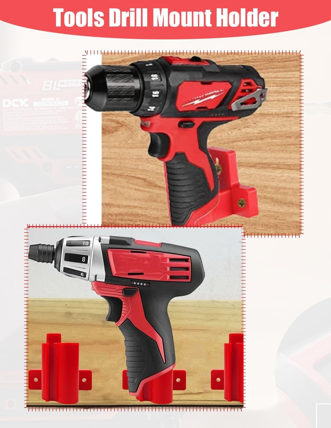 6x Wall Mount Drill Holder for Milwaukee M12 Tool Storage Hanger Mount Organizer