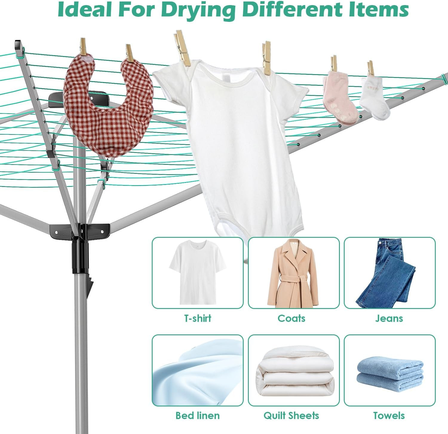 Rotary Umbrella Drying Rack Outdoors, 4-Arm Umbrella Clothesline for Laundry, Ad
