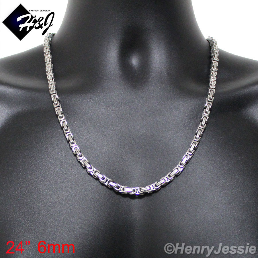 18-40"MEN's Stainless Steel 4mm/6mm/9mm Silver Byzantine Box Link Chain Necklace