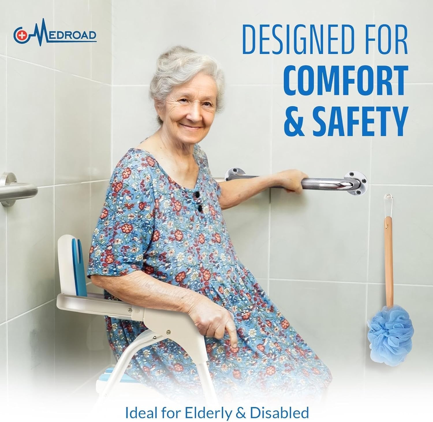 U-Shaped Shower Chair with Back & Armrests Foldable Seat