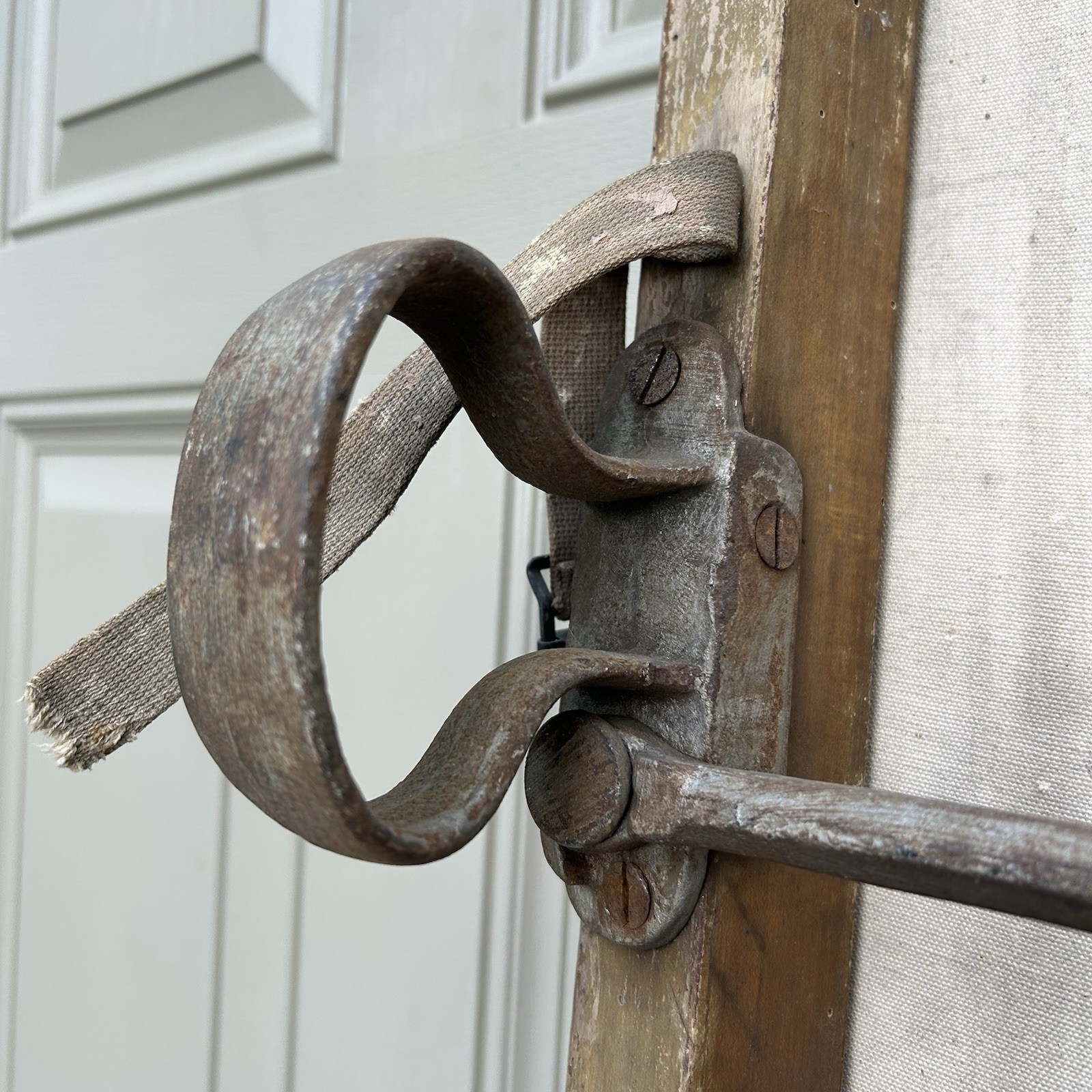 Antique World War 1 Era Medic Stretcher Canvas Gurney Litter WWI Iron Loop Feet