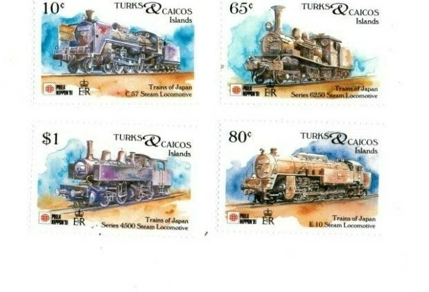 Turks & Caicos 1991 - Philanippon Trains - Set of 8 Stamps - Scott#943-50 - MNH