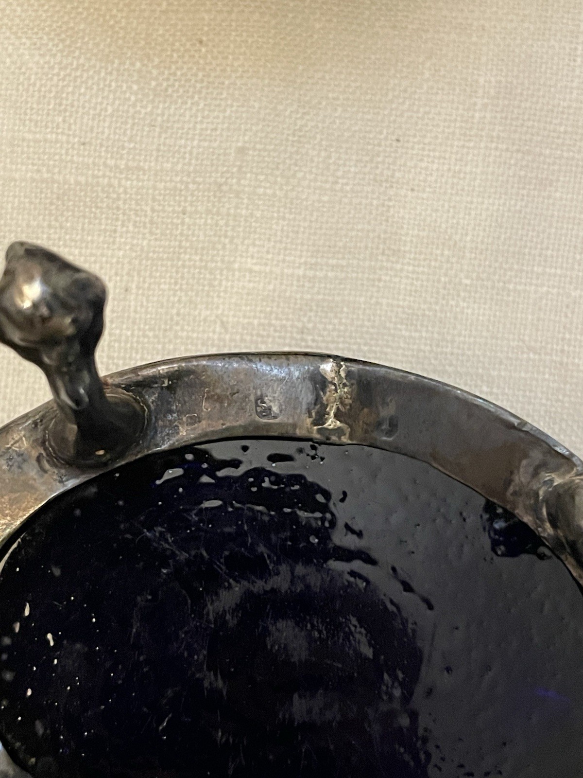 4 Victorian Sterling Silver Colbalt Salt Cellars with spoons (2 Stlg) 156g .925