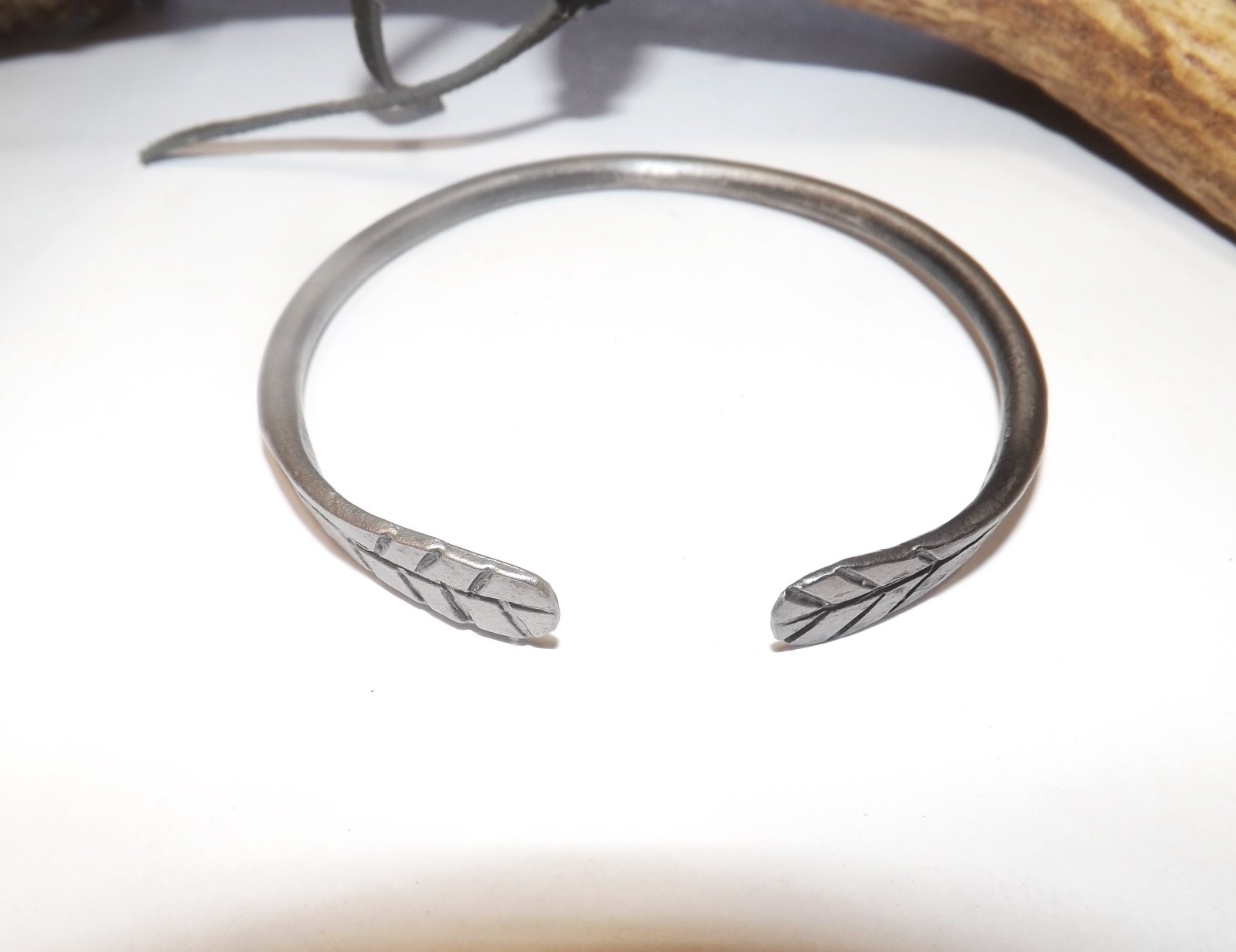 Hand forged iron bangle bracelet large