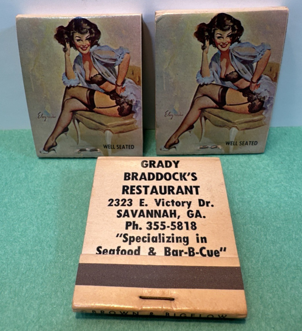 3 Grady Braddock's Savannah GA, Police Chief Felon, Elvgren Girlie Matchbooks