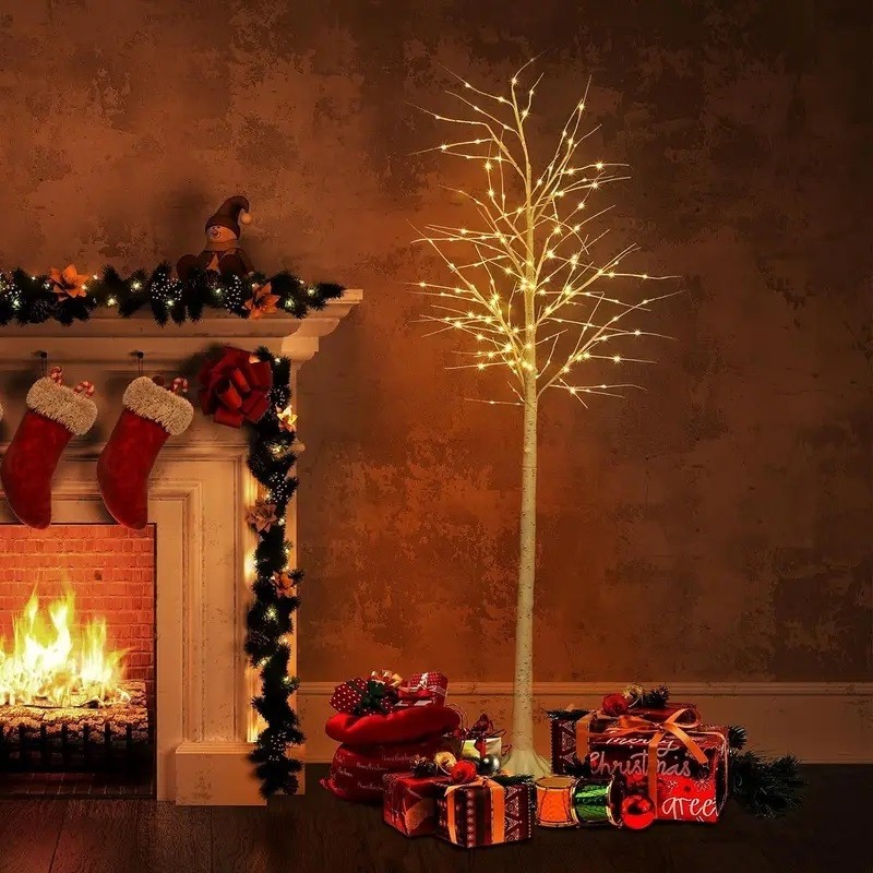 6FT Artificial Lighted Birch Tree Fairy Lights Faux Tree Xmas Party Home Decor