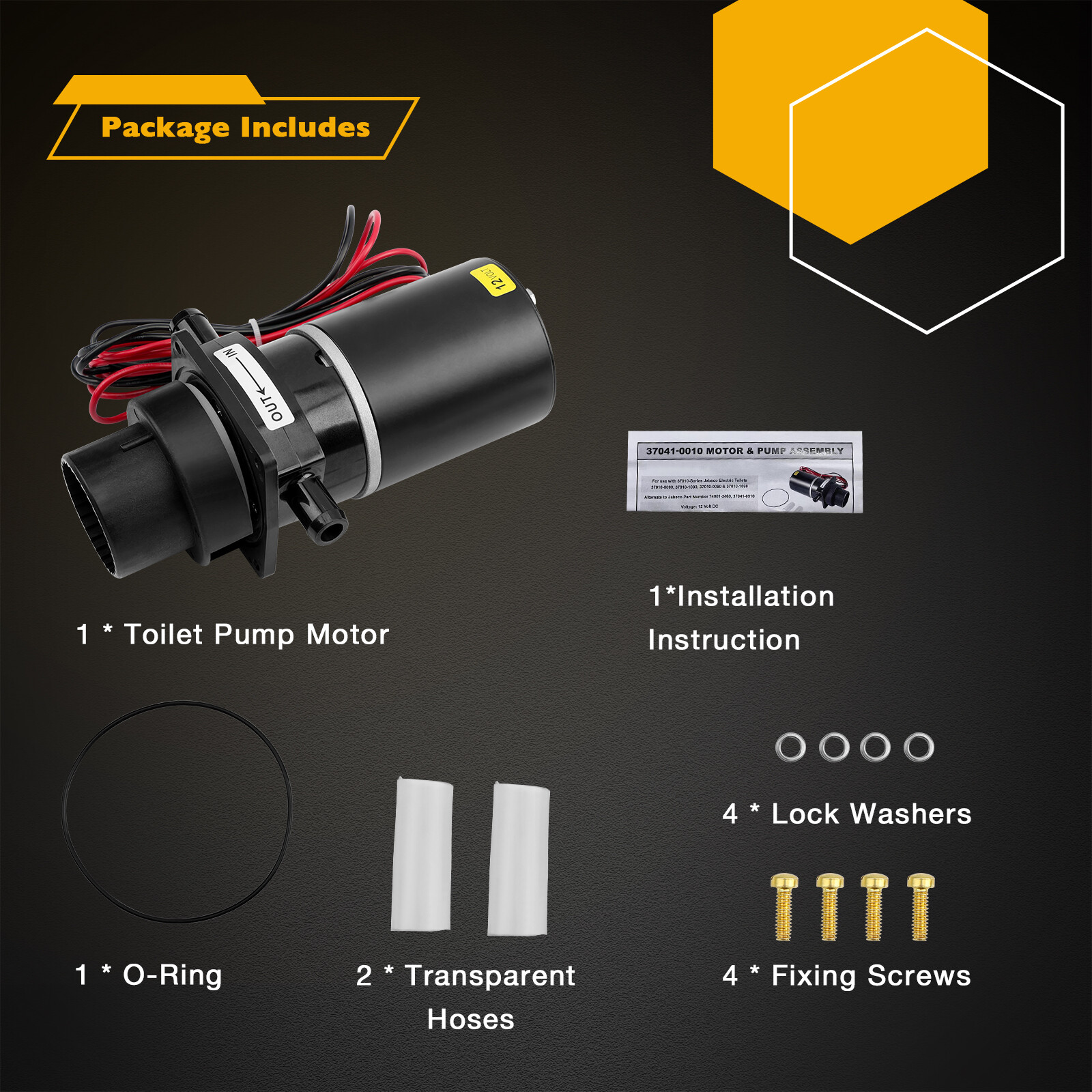 37041-0010 Marine Toilet Macerator Pump Motor Set Fits Jabsco 37010-Series 12V