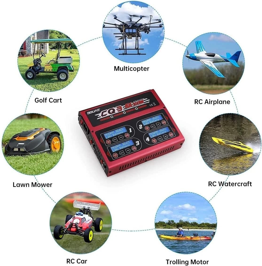 BGUAD CQ3 10A 100W 1-6S 100Wx4/10Ax4 Balance Charger with JST_XH Adapter