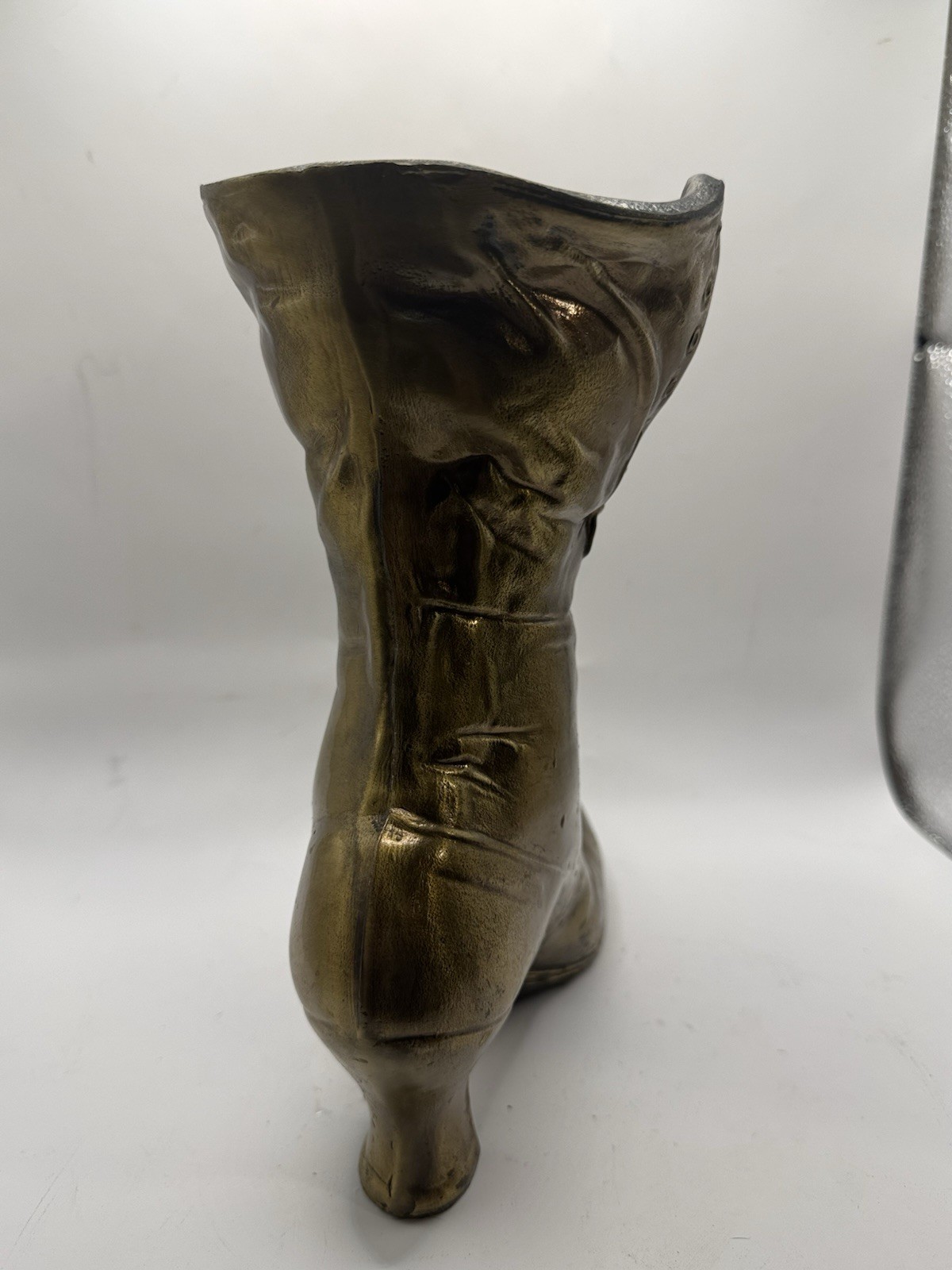 Vintage Brass Victorian Boot Vase Planter Lace Up Shoe Decor 10”