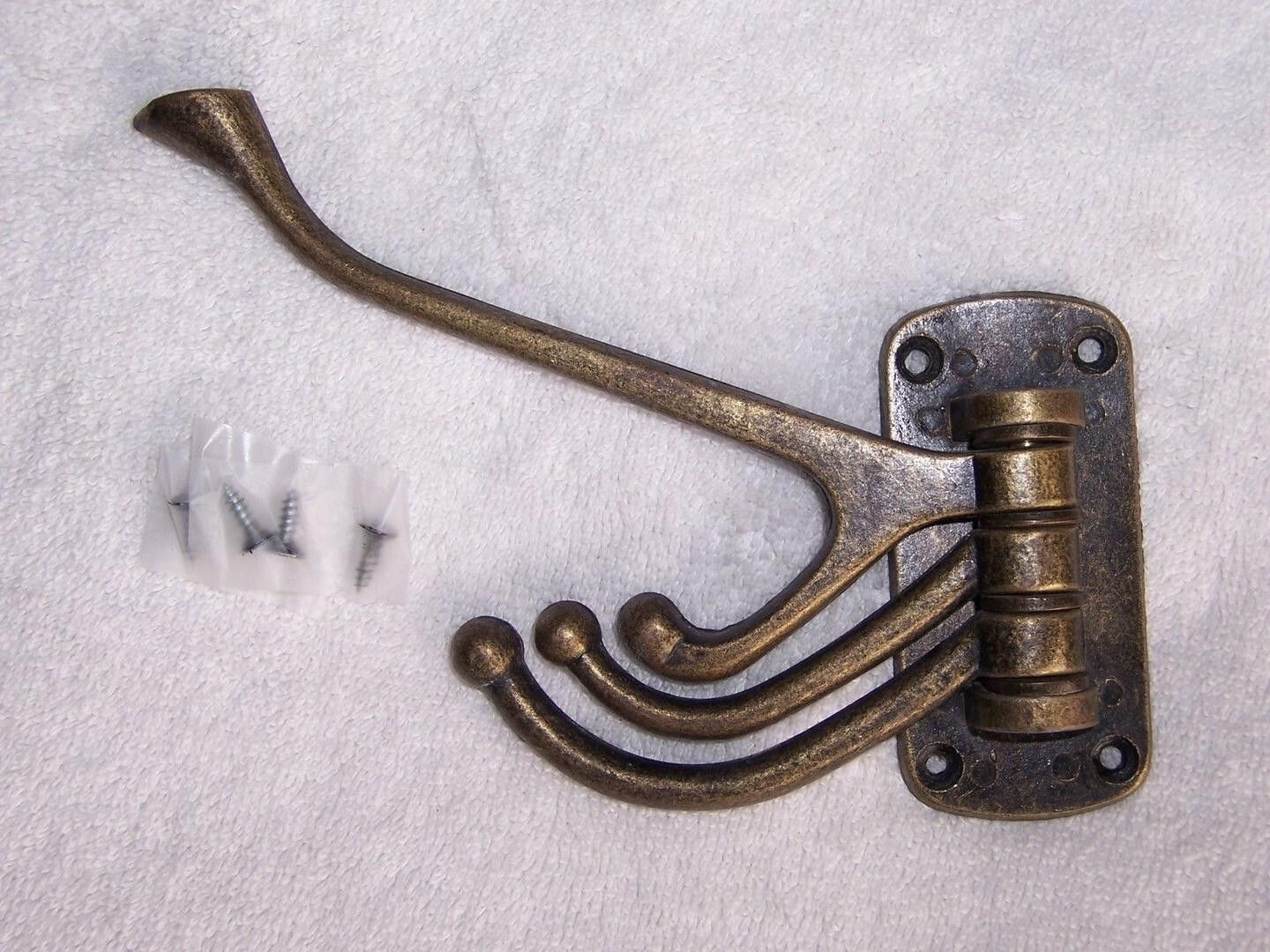 Vintage Metal Gold-Brass Triple Swivel Swing Hook Wall Mounted Holds 35 Pounds!