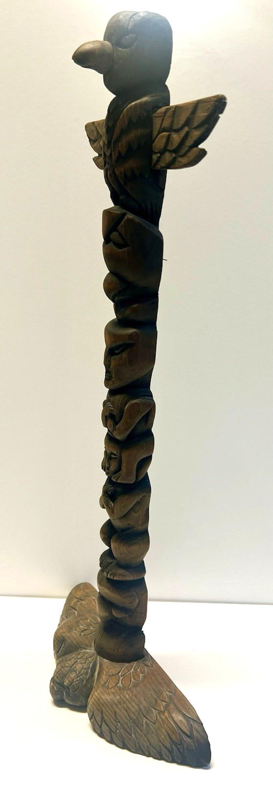 Antique Native American Indian Hand Carved Wooden Eagle Totem Pole; Large 24"