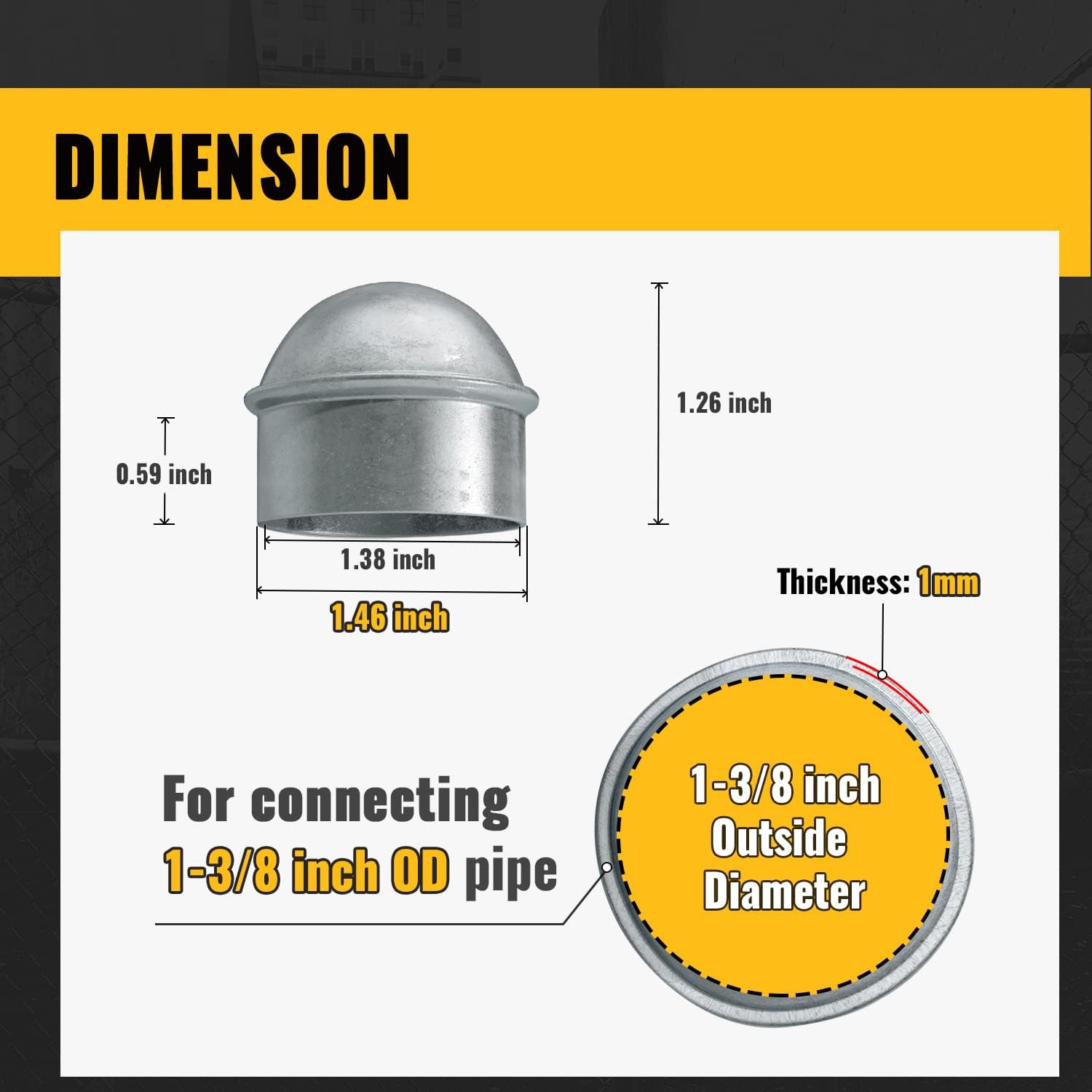 1-3/8" Fence Post Caps, Chain Link Post Caps, Galvanized Steel, for 1-3/8" OD Pi