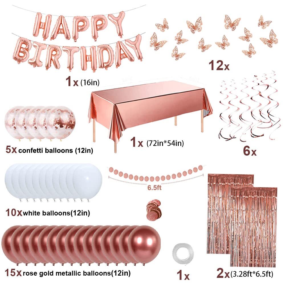 Rose Gold Happy Birthday Party Decorations for Women Girls, Happy Birthday Ba...