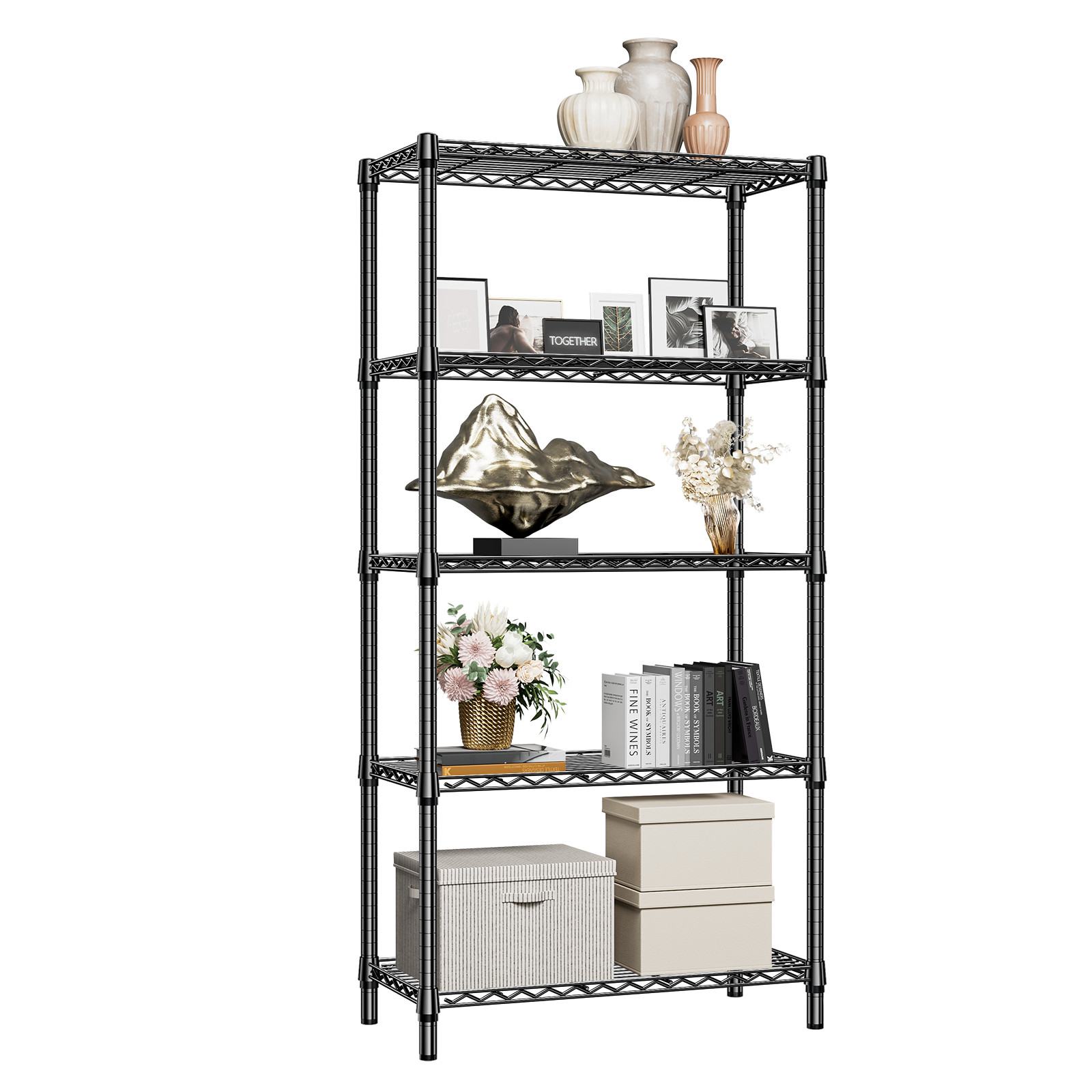 5 Tier Adjustable Wire Shelves Metal Shelf Storage Kitchen Rack 15.7x33.5x68.5"