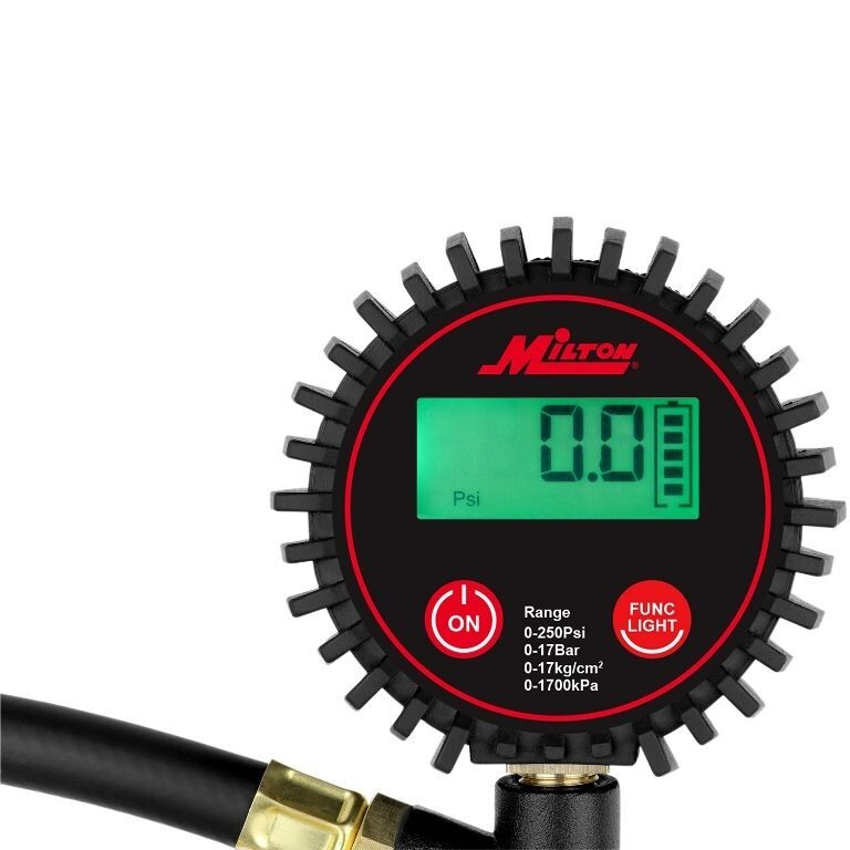 Milton® Digital Tire Inflator / Pressure Gauge, 0-250 PSI, 14" Air Hose, Lock-on