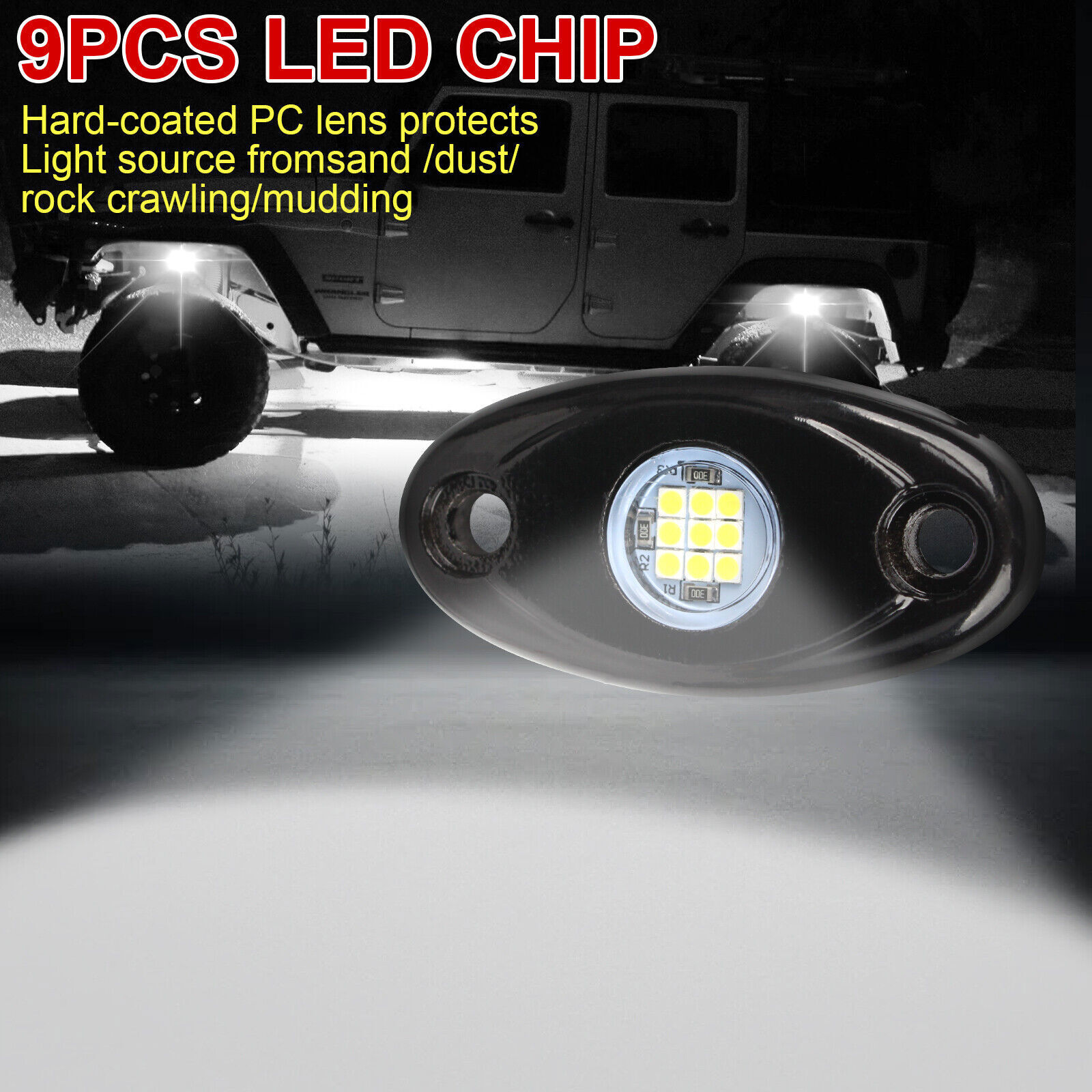 8 X LED Rock Lights White Underbody Trail Rig Glow Lamp Offroad SUV Pickup Truck