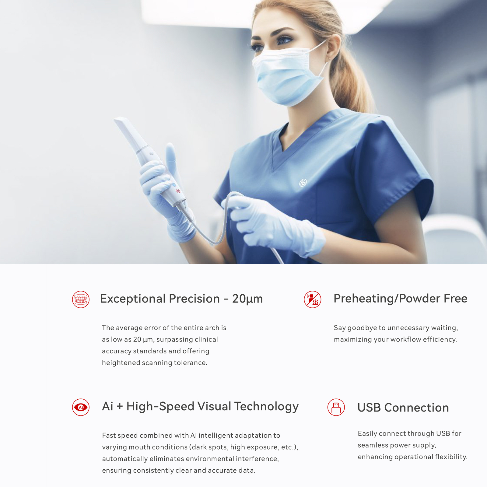 Woodpecker KP Dental Digital 3D Intraoral Scanner Ai Scanning for Dentistry