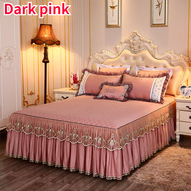 Princess Quilted Bed Skirt Lace Ruffle Bedcover Cotton Bedspread Sheet Bedding