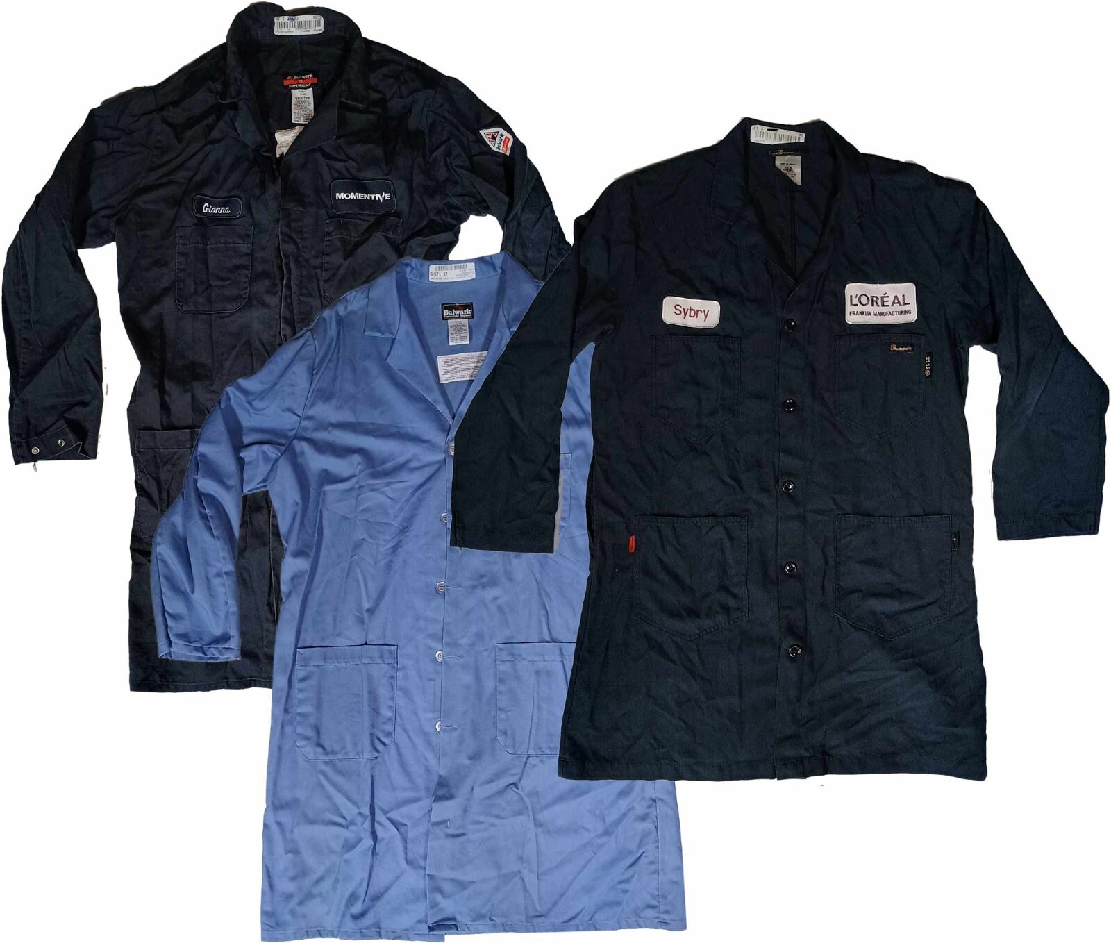 Used FR Lab Coats Fire Resistant Workrite Bulwark Steel Grip blue navy