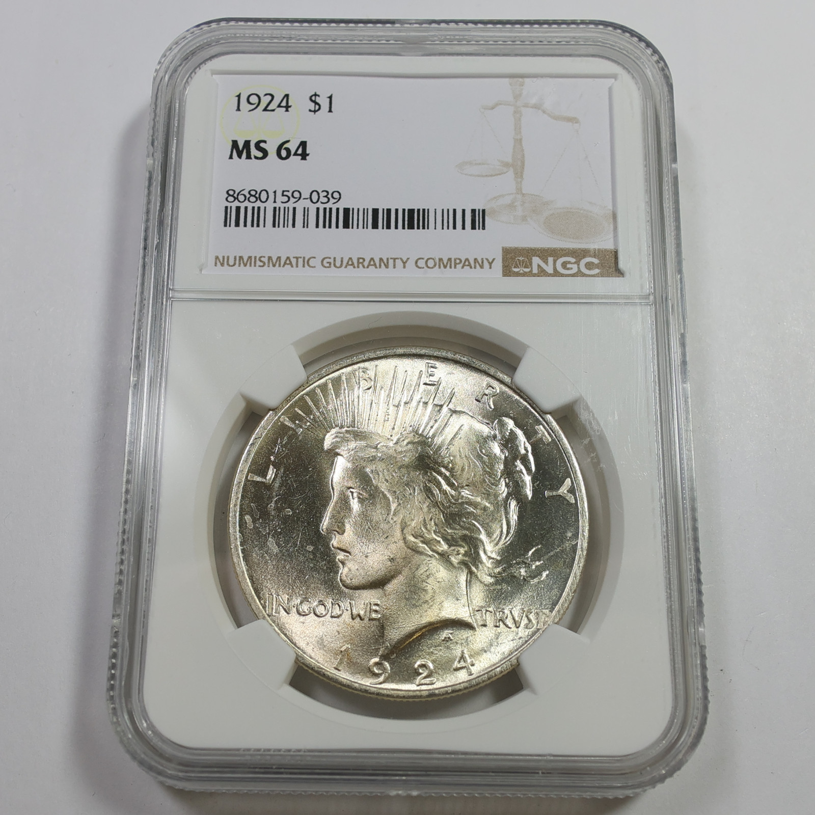 1924 P NGC MS64 - Silver Peace Dollar $1 US Coin #59521B