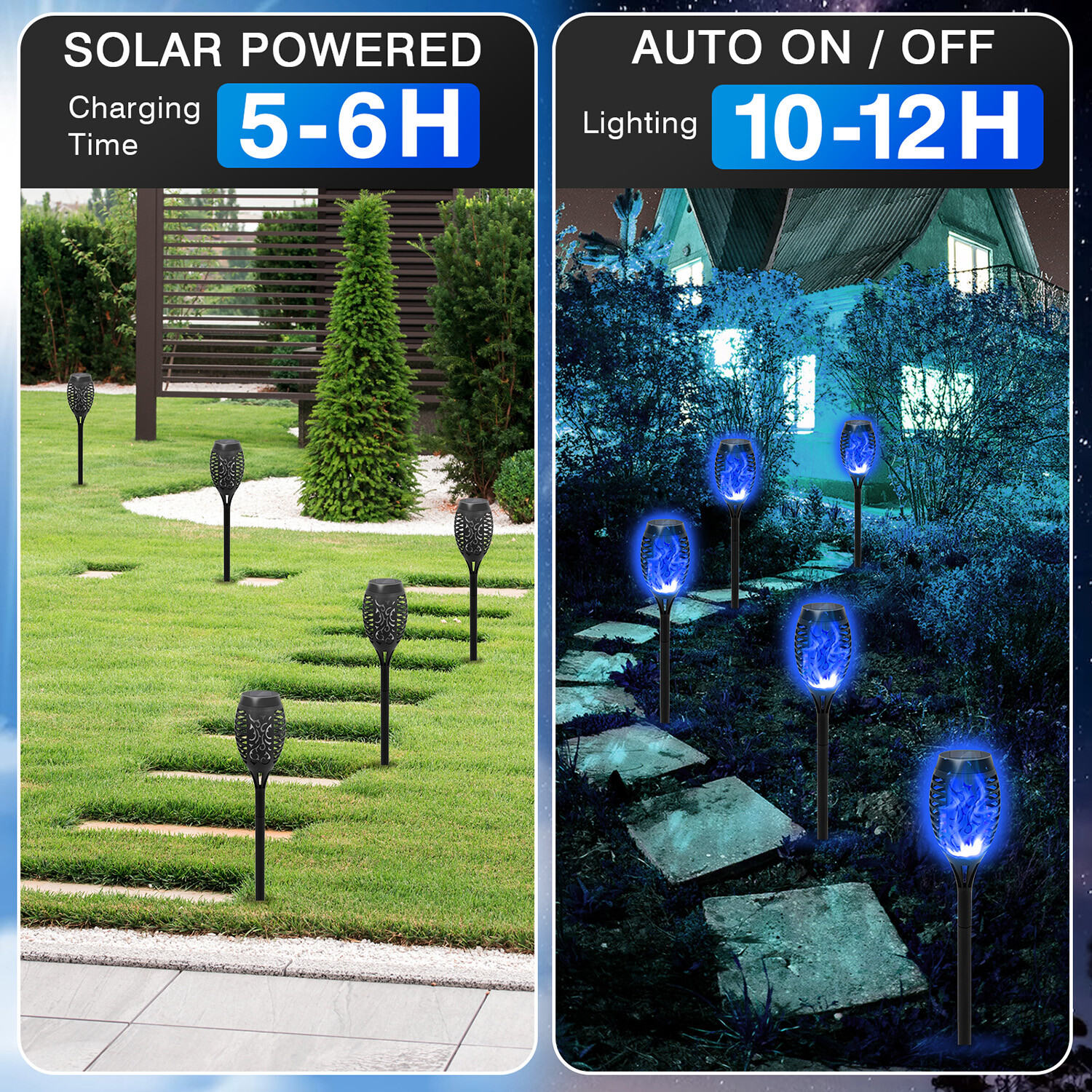 Solar Outdoor Lights Power Torch Light Flickering Flame Garden Waterproof Lamp