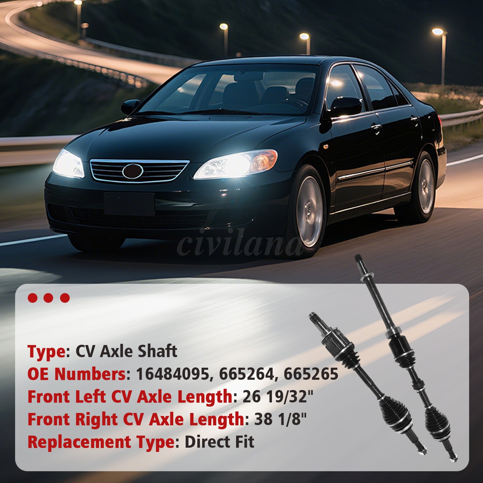 CV Half Shaft Axle For 2004-07 Toyota Highlander FWD Front Driver and Passenger