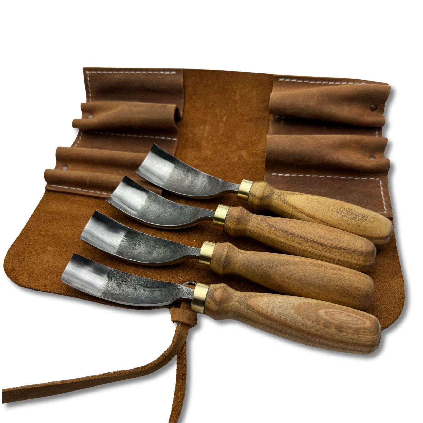 Hand-Forged Bent Gouges – 52100 Steel Blades, Ash Handles, Spoon Carving Tools.