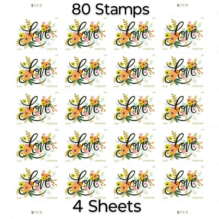80 FOREVER STAMPS 4 Sheets LOVE  FLOURISHES Invitations